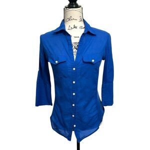 Max Studio Electric Blue Button Front Tailored Fitted Shirt Small